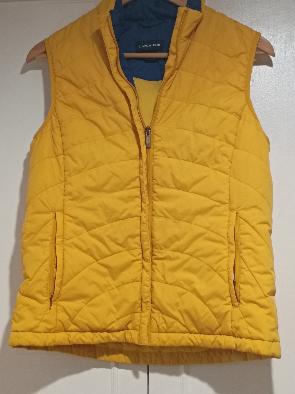 Lands' End  Quilted Puffer Vest In Yellow And Navy Trim Size S 6-8